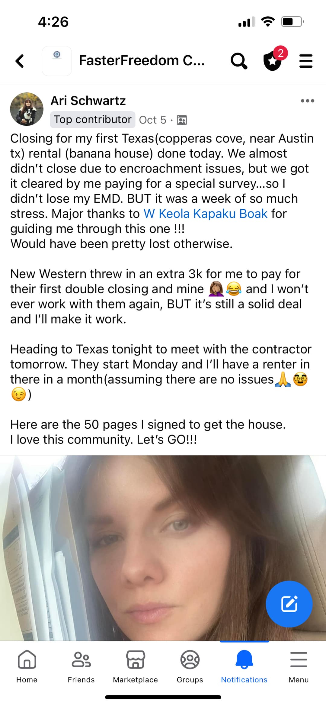 Archived FasterFreedom community post from Ari Schwartz about closing on a first Texas rental